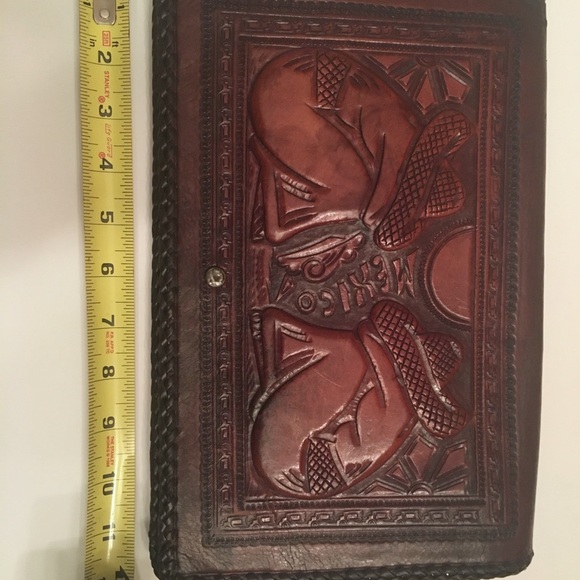 Vintage Hand Tooled Mexican Leather Clutch - Picture 3 of 8